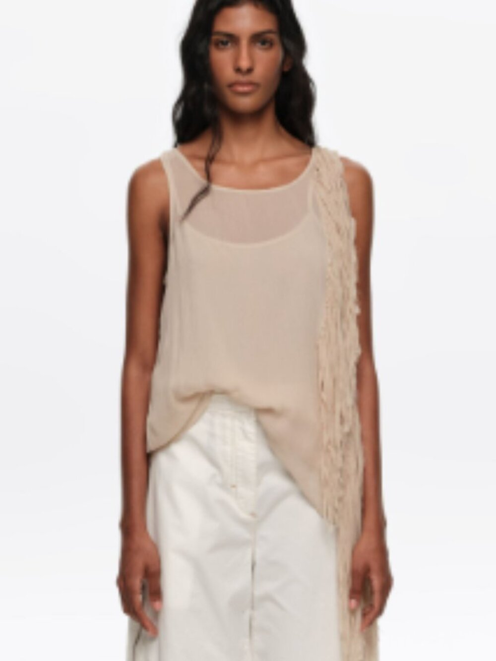 Bimba y Lola Sand Strappy Tank Top with Frayed Edges